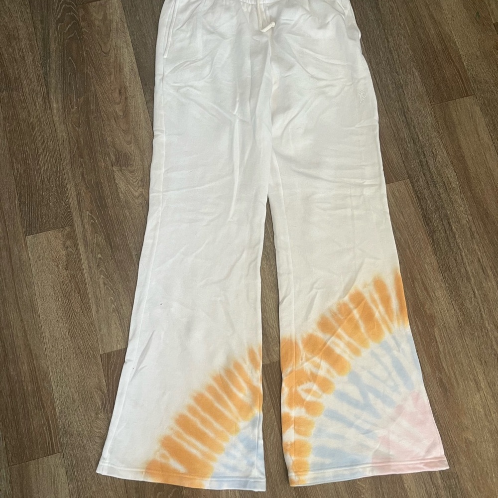 PINK Victoria's Secret White and Orange Tie-Dye Joggers